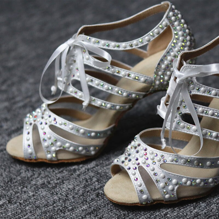 Chaussures de danse strass - Talons de 6 à 10cm couleur blanc