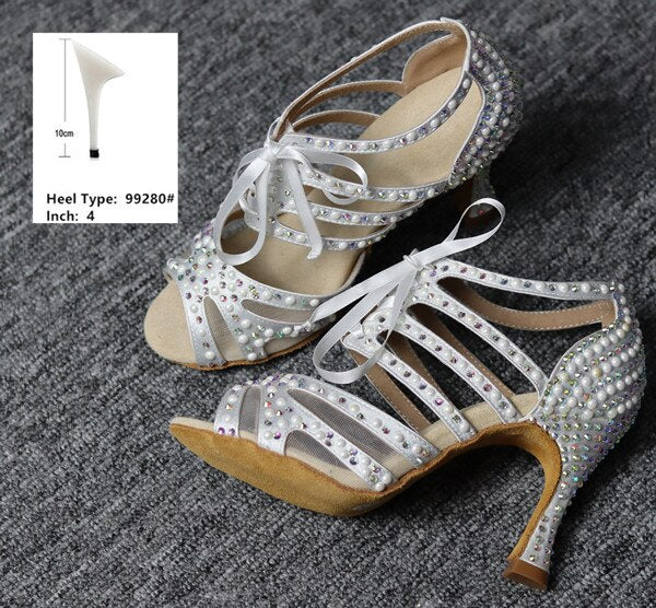 Chaussures de danse strass - Talons de 6 à 10cm couleur blanc