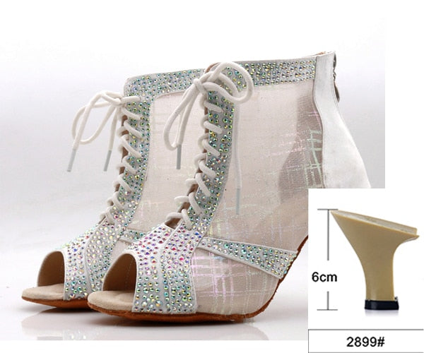 Bottines Rebecca couleur blanc avec strass Talons de 6 à 10cm