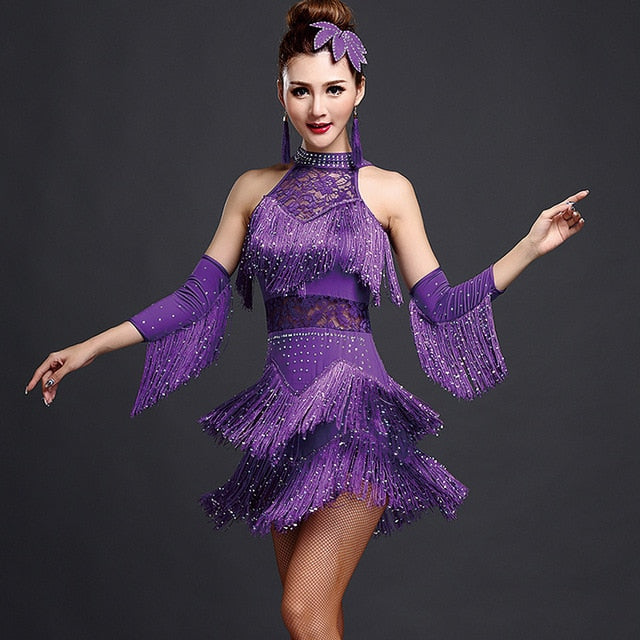 Robe de danse latine à franges sans manches