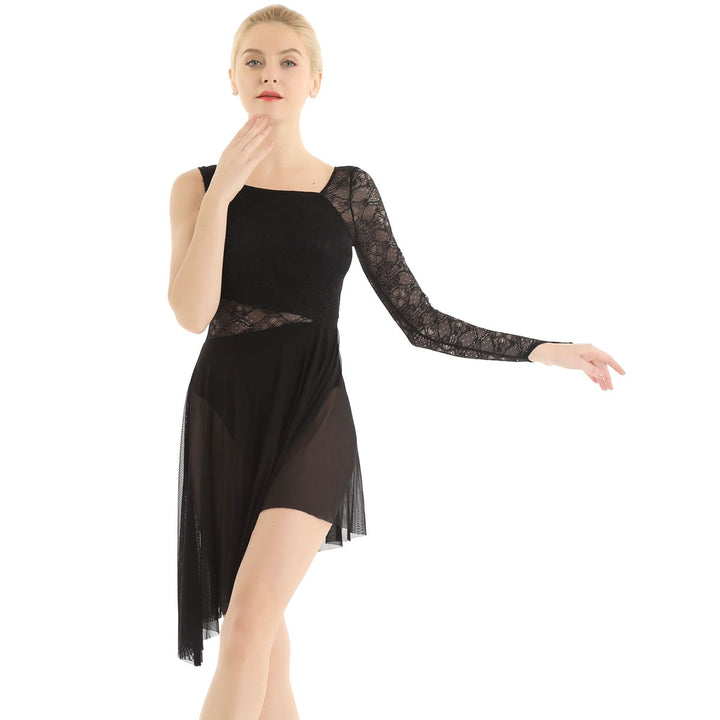 Robe justaucorps asymétrique 1 manche longue dentelle Paula