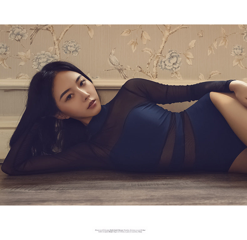 Justaucorps manches longues avec transparence Ishita