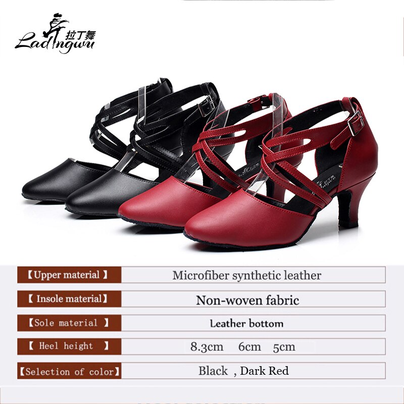 Chaussures de danse fermées en cuir coloris noir ou rouge - Talons de 5 à 8.3cm