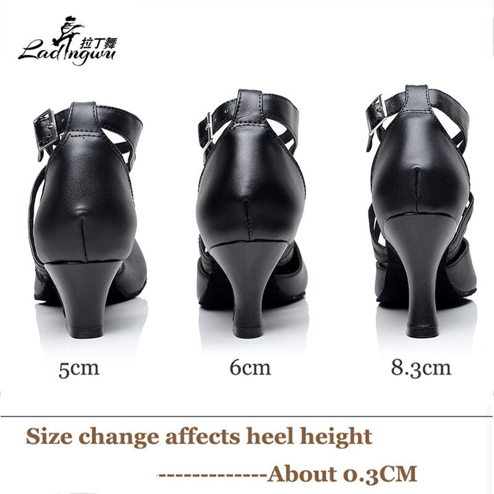 Chaussures de danse fermées en cuir coloris noir ou rouge - Talons de 5 à 8.3cm