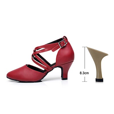 Chaussures de danse fermées en cuir coloris noir ou rouge - Talons de 5 à 8.3cm