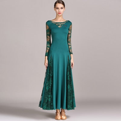 Robe longue à manches longues  - en dentelle et polyester - pour adulte - 4 couleurs disponibles: vert, rouge, bleu, noir - Dance Store