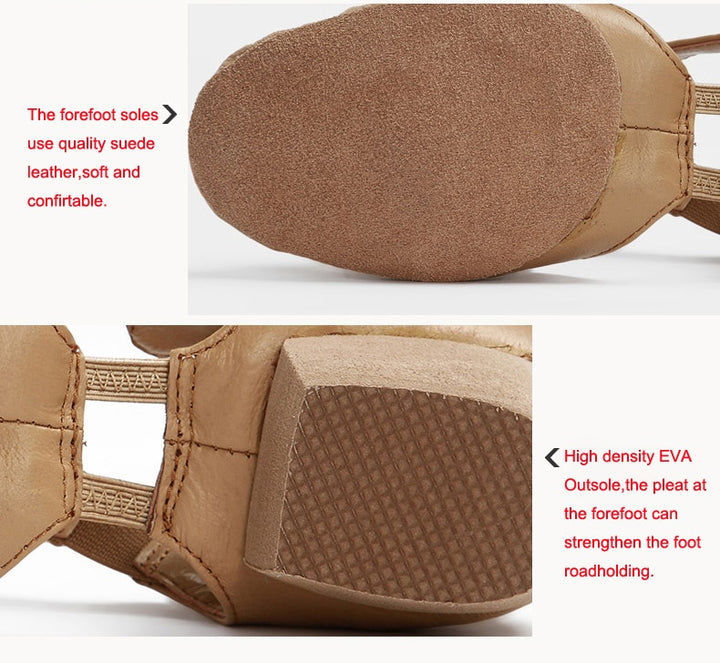 Chaussons de danse - Sneakers en cuir réglable pour danse Jazz avec petit talon pour femme - 3 coloris au choix: noir, chair, tan - Dance Store